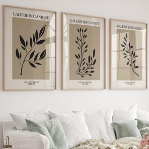 Botanisches Bauernhaus Blatt druckbare Wand Kunst 3er-Set, Vintage Blumen Boho Dekor, moderne Wildblumen Poster Set, Küche Gartenkräuter Druck