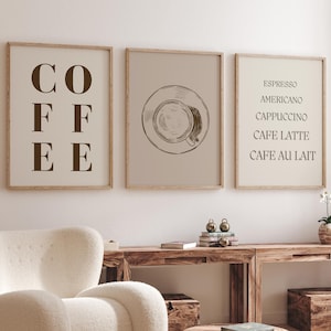 Lot de 3 imprimés cuisine café bar, impression café, art mural cuisine, décoration menu café expresso, impression murale beige minimaliste, impression cuisine