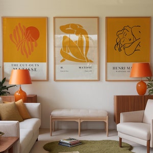 Yellow Matisse Wall Art Set of 3, Boho Modern Wall Art, Matisse Woman Print, Colorful Matisse, Mid Century Modern Art, Exhibition Posters