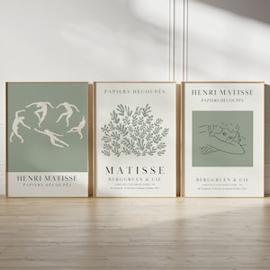 Green Matisse Wall Art Set of 3, Matisse Woman Print, Modern Living Room Posters, Mid Century Modern Art, Green Wall Art, Exhibition Posters