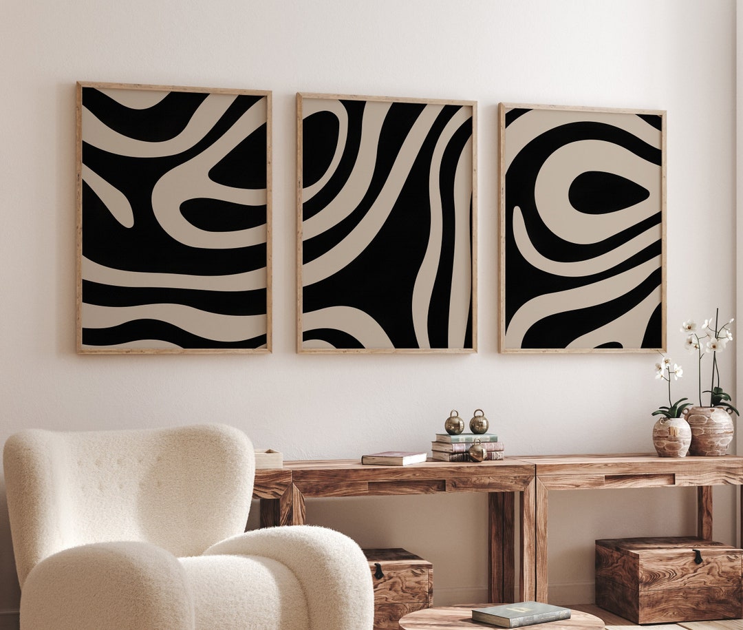 Abstract Black and White Wall Art Set of 3, Minimalist Modern Wall Art ...