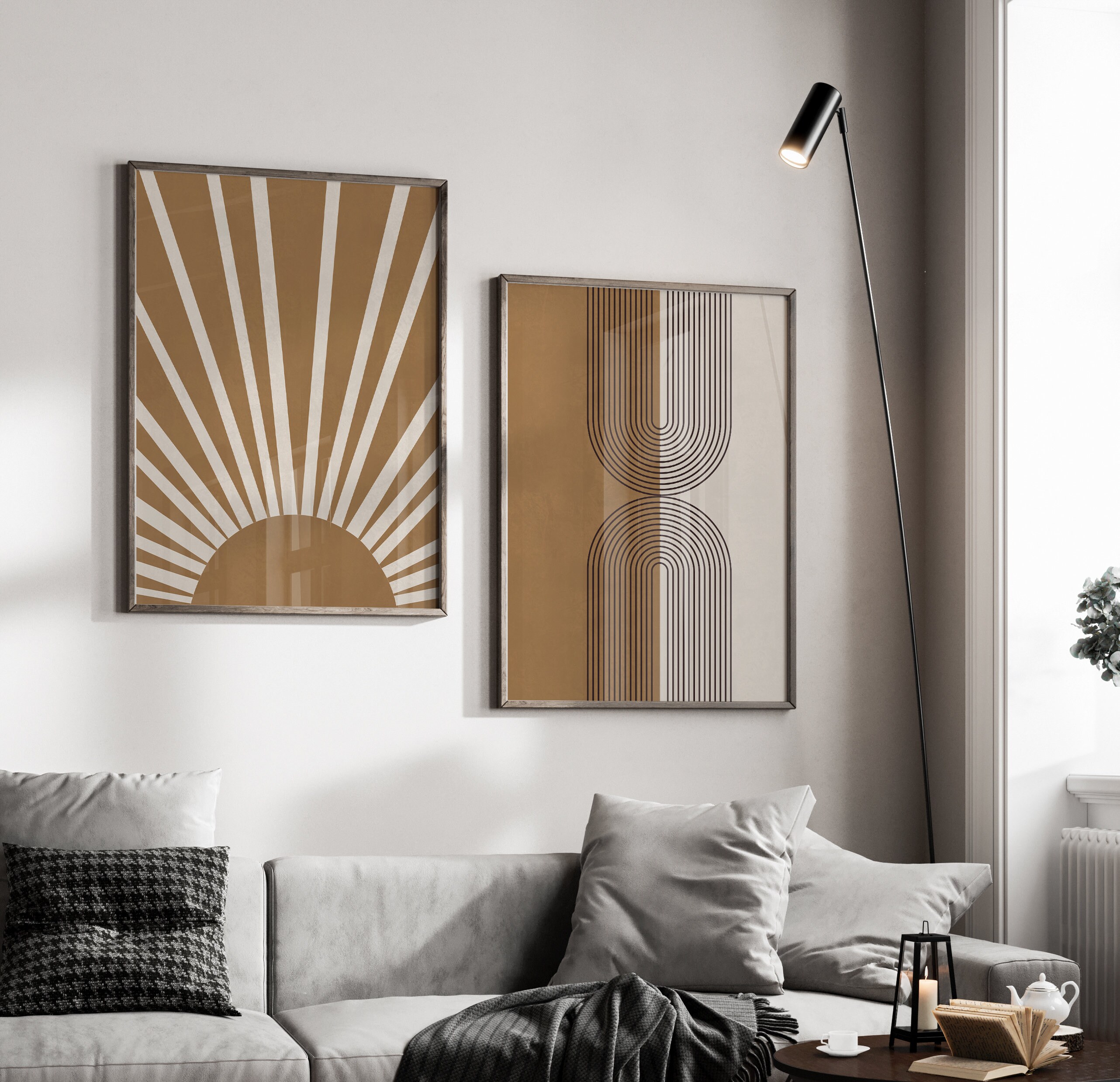 Modern Boho Abstract Wall Art Gallery Set of 2, Brown Mid Century Art ...
