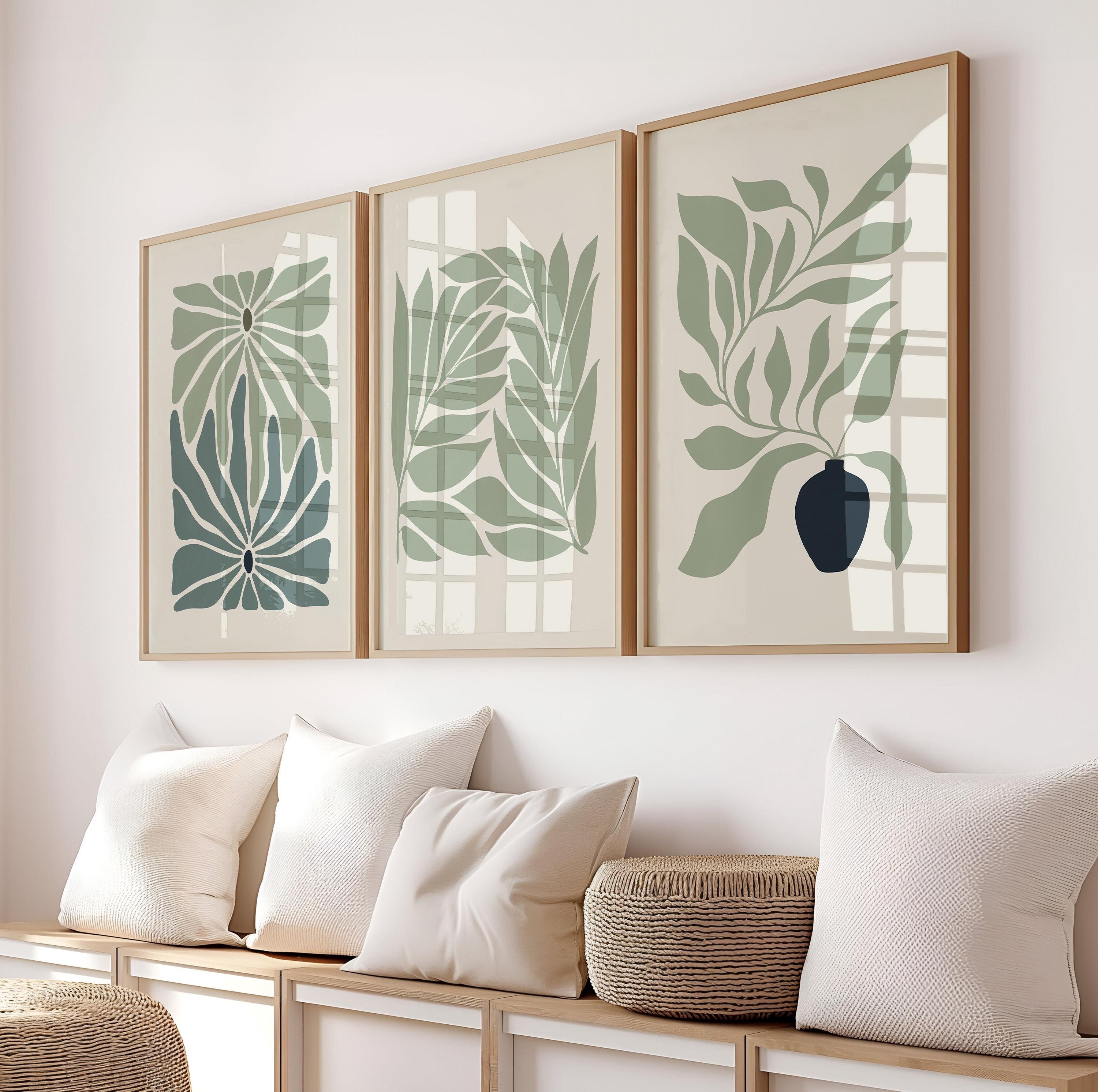 Boho Green Botanical Gallery Wall Art Set of 3, Matisse Boho Art Print ...