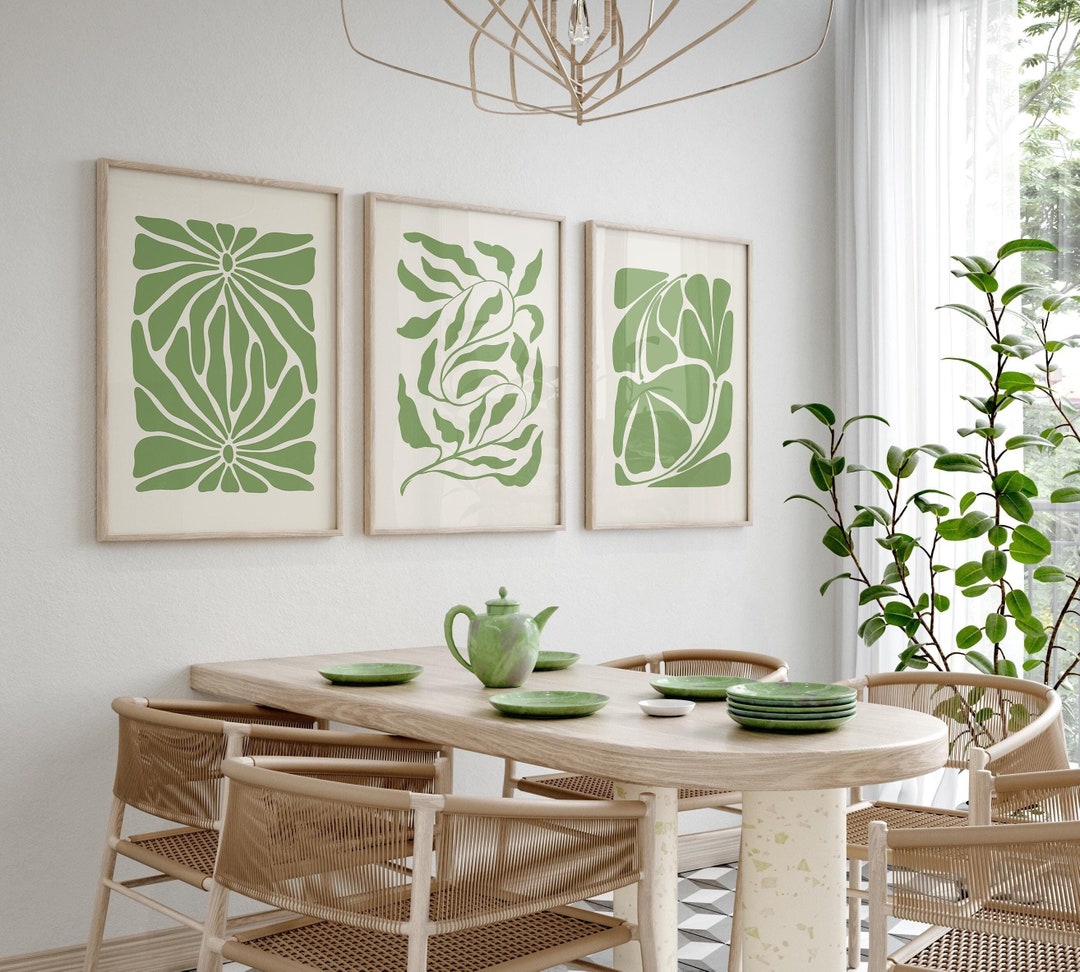 Sage Green Boho Botanical Gallery Wall Art Set of 3, Matisse Boho ...