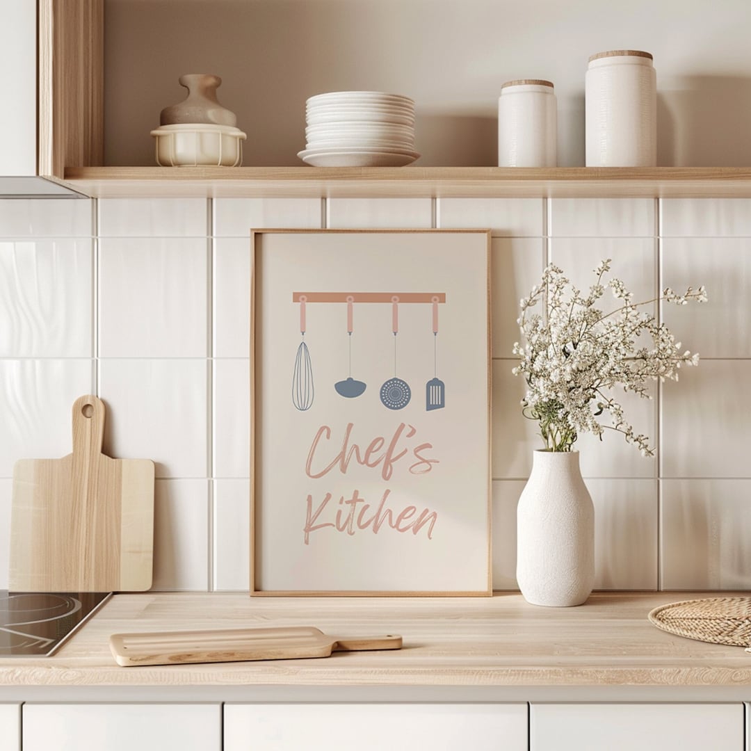 kitchen decor | kitchen prints | kitchen wall art |... Soft Color Minimalist Kitchen Chef Wall Art, Food and Cook Print ...