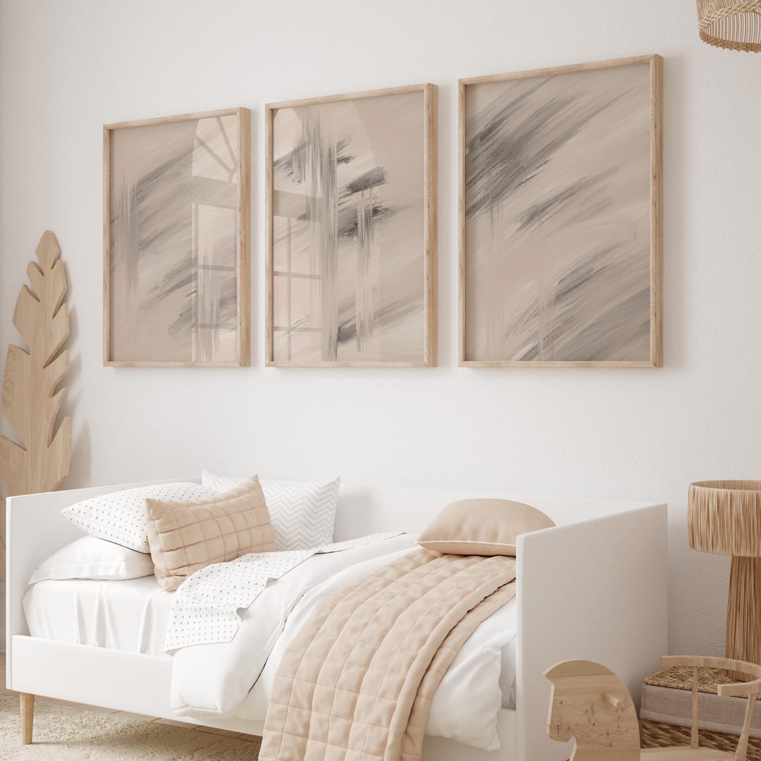 Minimalist Abstract Beige Gallery Wall Art Set of 3, Modern Geometric ...