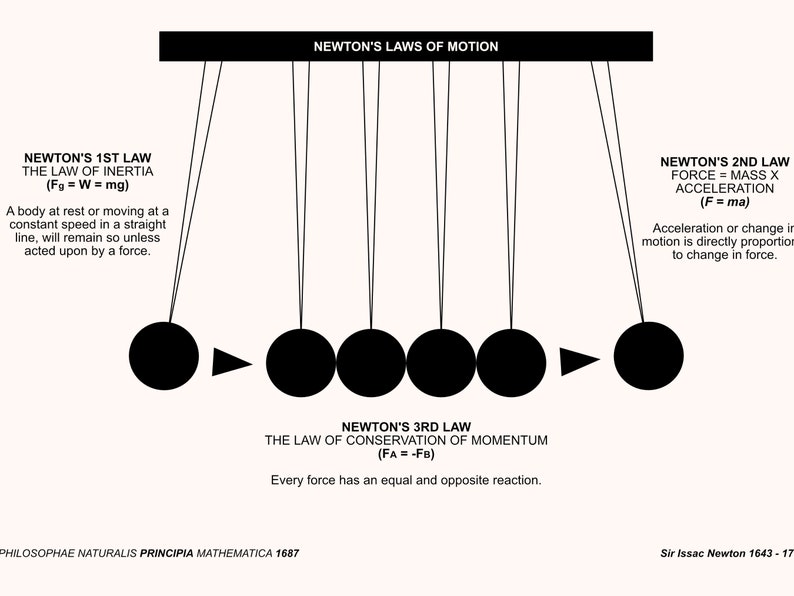 NEWTON'S 3 Laws of Motion, Physics Art Poster, Printable Digital
