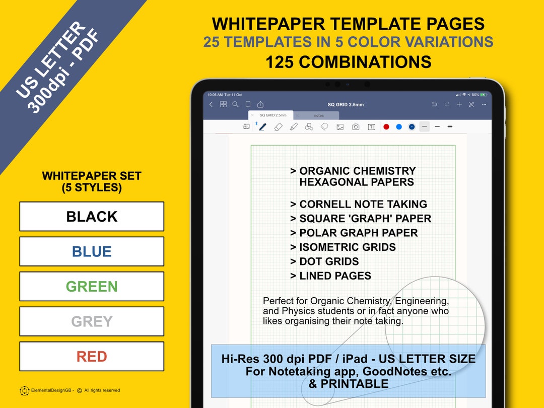 Digital Note Paper, Goodnotes Notability Template Printable US Letter PDF, Chemistry, Physics