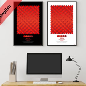Colour Psychology RED V2, Light & Dark Color Theory Reference Posters, UK version printable PDF, Art Studio,