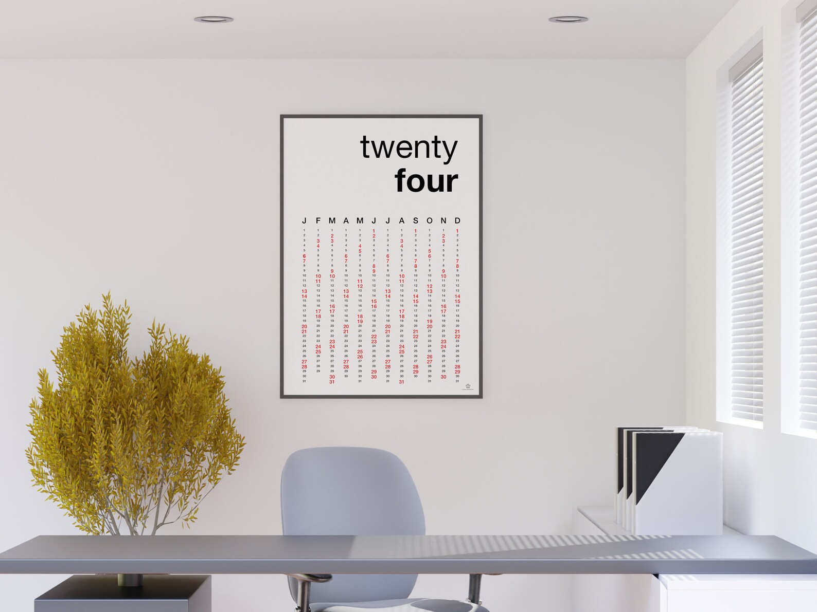 2024 Year Calendar Printable Yearly Wall Calendar PDF Year at a Glance A1/A2/A3/A4 and 23 Ratio