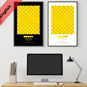 Colour Psychology YELLOW V2, Light & Dark Color Theory Reference Posters, UK version printable PDF, Art Studio,