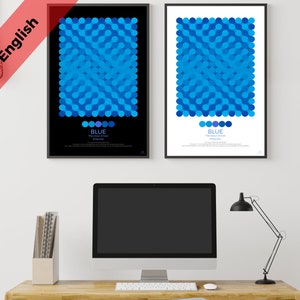 Colour Psychology BLUE V2, Light & Dark Color Theory Reference Posters, UK version printable PDF, Art Studio,