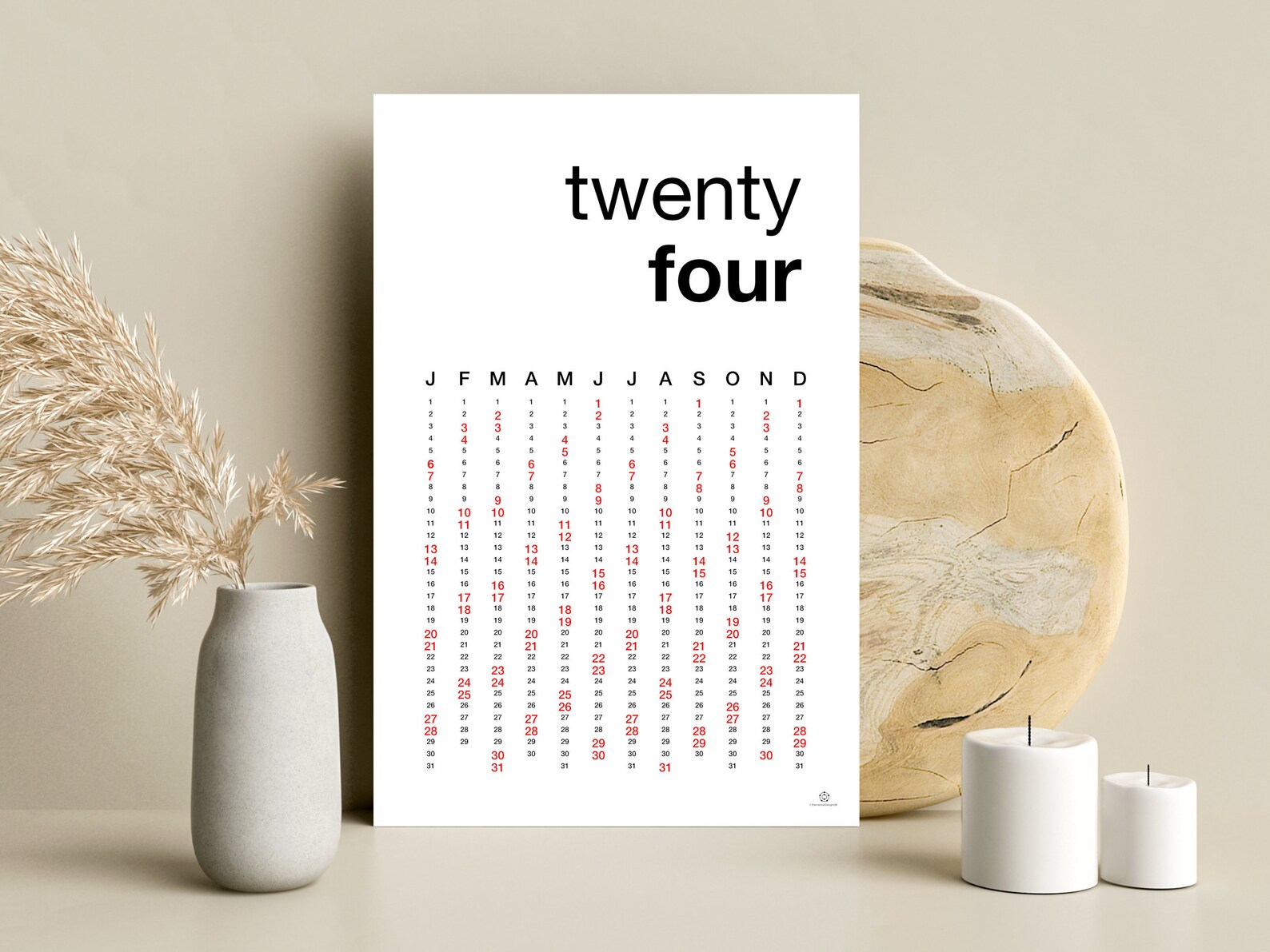 2024 Year Calendar Printable Yearly Wall Calendar PDF Year at a Glance A1/A2/A3/A4 and 23 Ratio