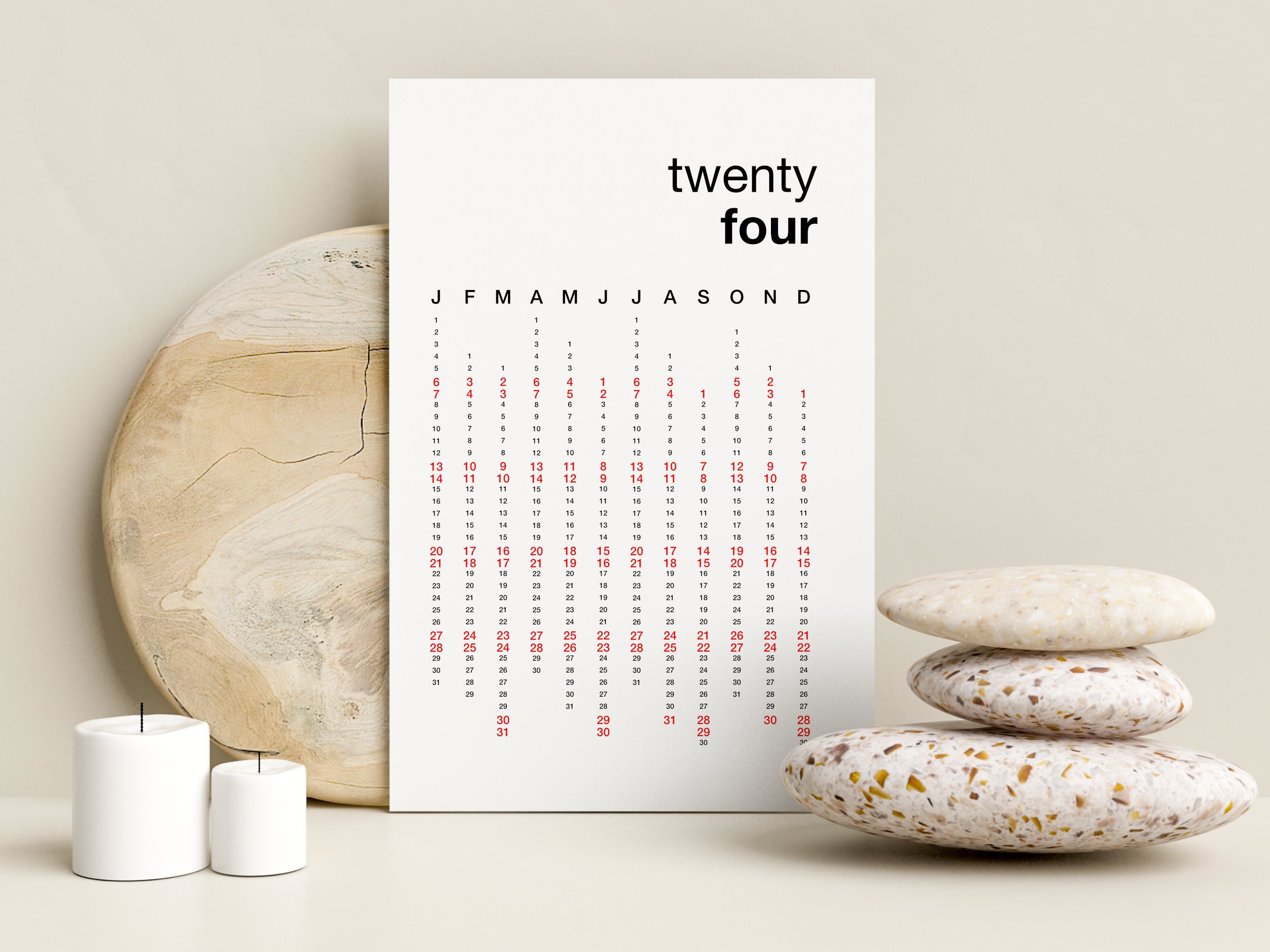 2024 Year Calendar Printable Yearly Wall Calendar PDF Year at a Glance A1/A2/A3/A4 and 23 Ratio