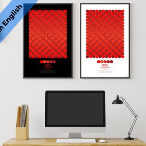 Color Psychology RED V2, Light & Dark Color Theory Reference Posters, US version printable PDF, Art Studio,