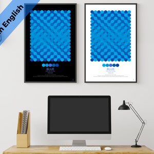 Color Psychology, BLUE V2, Light & Dark Color Theory, Reference Posters, US version printable PDF, Art Studio.