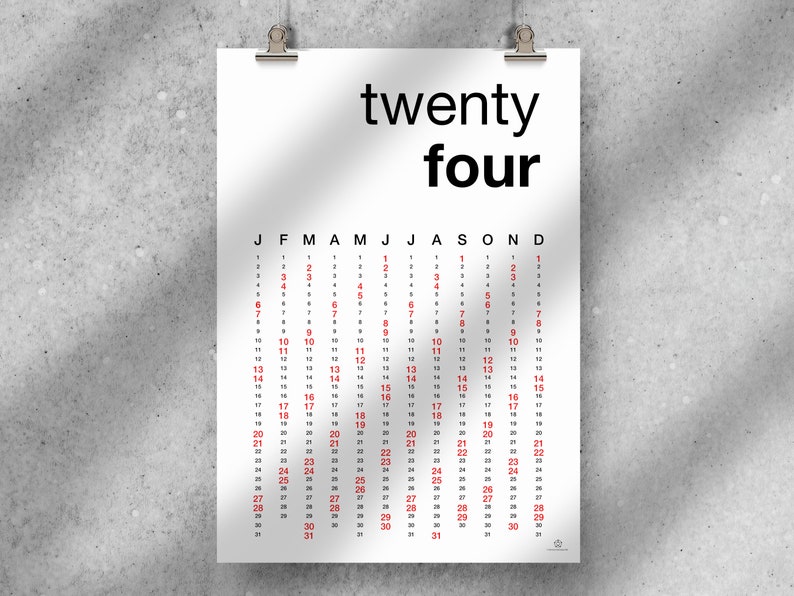 2024 Year Calendar Printable Yearly Wall Calendar PDF Year at a Glance ...
