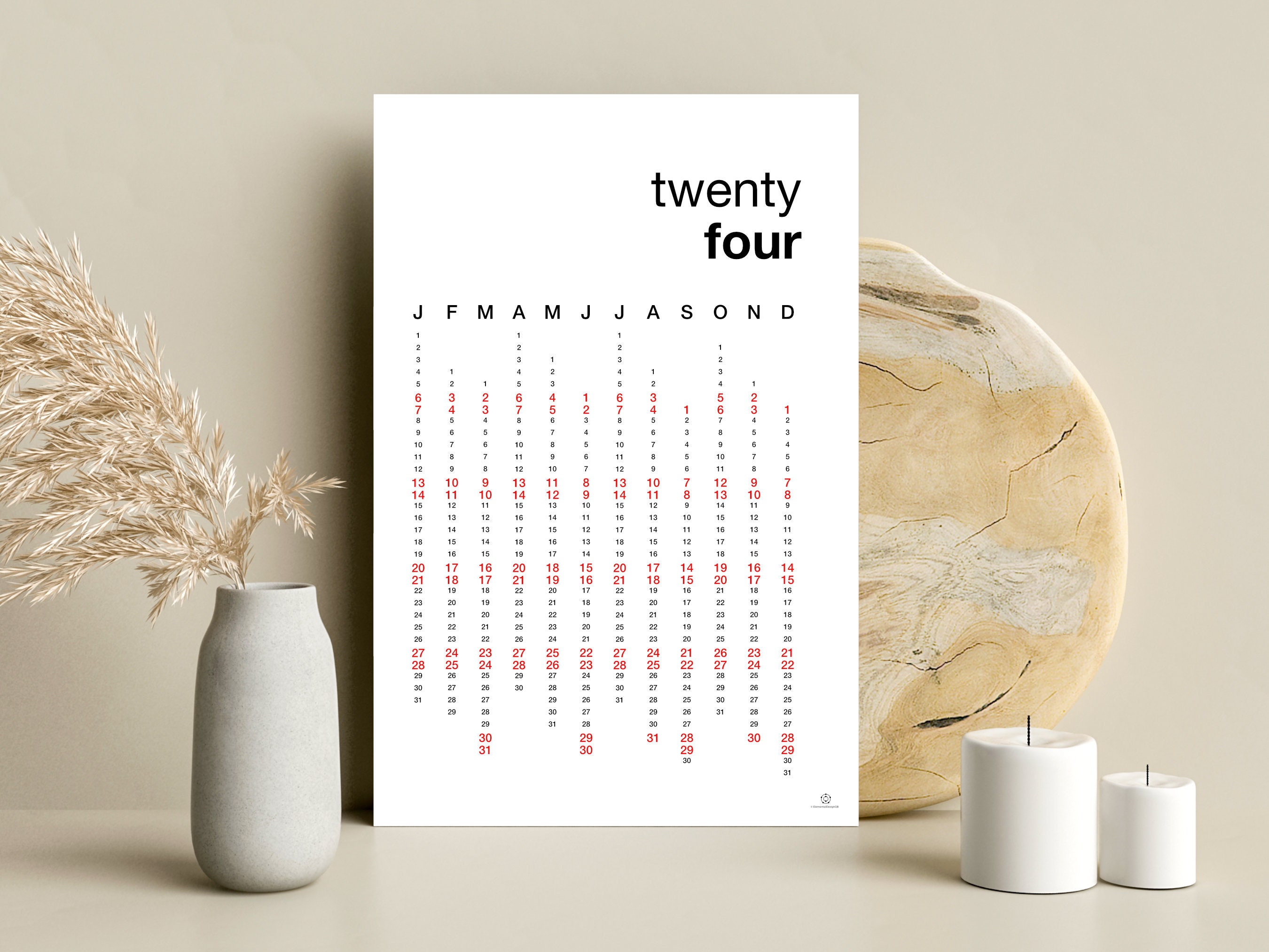 2024 Year Calendar Printable Yearly Wall Calendar PDF Year at a Glance