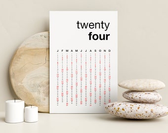 2024 Year Calendar Printable Yearly Wall Calendar PDF Year at a Glance A1/A2/A3/A4 and 2-3 ratio