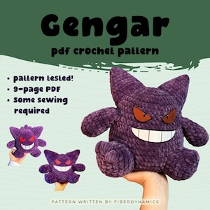 Gengar Crochet Plushie Pattern: Intermediate Level (PDF Pattern)