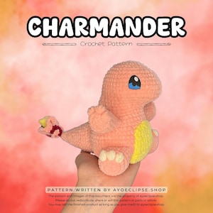 Charmander Crochet Pattern PDF, intermediate pattern, downloadable pdf crochet pattern, written in US terminology