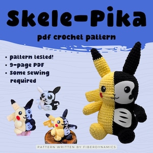 Skeleton Pikachu Crochet Pattern: Intermediate Plushie (PDF Download, US Terms)