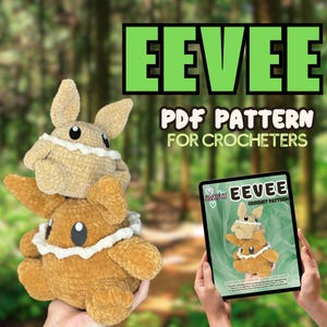 Eevee Crochet Pattern PDF, intermediate pattern, downloadable pdf crochet pattern, written in US terminology
