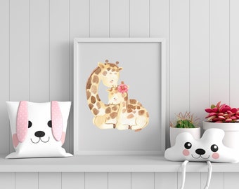 Aquarell Giraffe Wandkunst, Safari Giraffe Print, Safari Kinderzimmer Dekor, Baby Animal Print, Safari Kinderzimmer Kunst, Giraffe Kinderzimmer Kunst, Neugeborene
