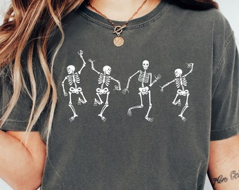 Comfort Colors Dancing Skeleton Shirt: Retro Halloween Skull Tee