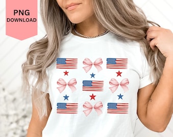 Coquette American Flag PNG: Diseño de lazo para el 4 de julio (Descarga digital)