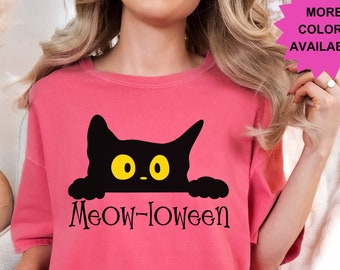 Meowloween Cat Shirt, Comfort Colors Halloween T-shirt