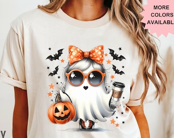 Ghost Coffee Shirt, Ghost Shirt, Comfort Colors® Halloween Shirt, Cute Ghost Shirt, Halloween Party Tee, Fall Shirt, Women's Halloween Shirt