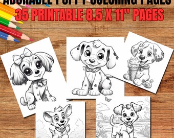Puppy Coloring Pages - 35 printable puppy coloring pages for kids, dog coloring page, adorable large print, instant download, activities,