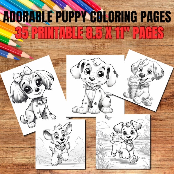 Puppy kleurplaten - 35 afdrukbare puppy kleurplaten voor kinderen, hond kleurplaat, schattige grote print, direct downloaden, activiteiten,