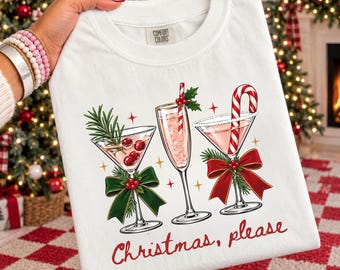 Christmas Cocktail Comfort Colors Shirt Preppy Coquette Hotel Room Service T-shirt Retro Holiday Aesthetic Tee Pink Girly Xmas Tshirt