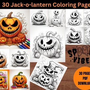 30 Jack-o-lantern Coloring Pages for - Adult, Teen Coloring Pages for Halloween, Instant Download, PDF, Pumpkin Coloring Activity Sheets