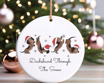 Dachshund Christmas Ornament: Funny Weiner Dog Ceramic Decoration