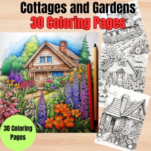 30 Cottage Gardens Coloring Pages, Garden Coloring Book, Adult Colouring pages, Summer Coloring Book, Cottage Coloring Book, Cabin Coloring
