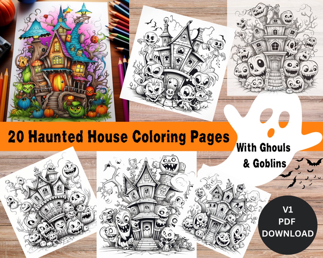 Haunted House Coloring Page, Ghost Coloring Page, Spooky Mansion