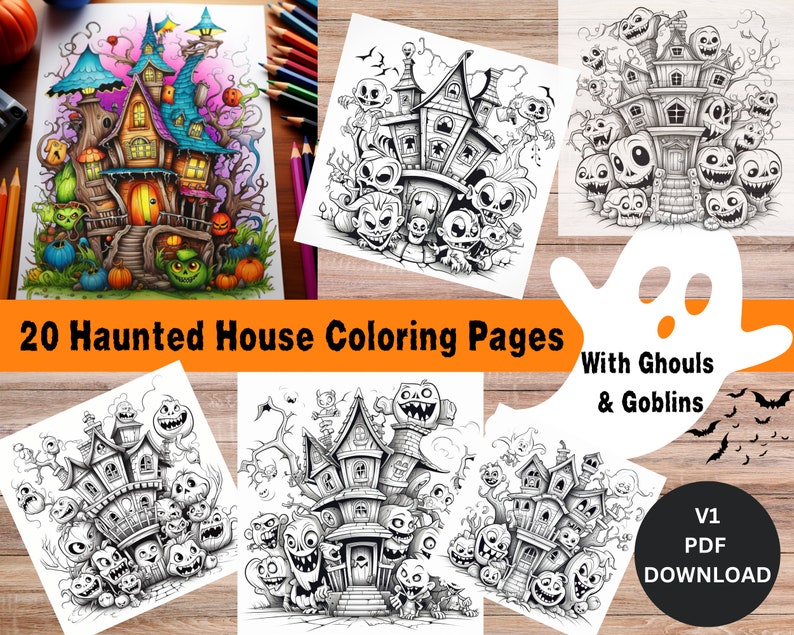 Haunted House Coloring Page, Ghost Coloring Page, Spooky Mansion