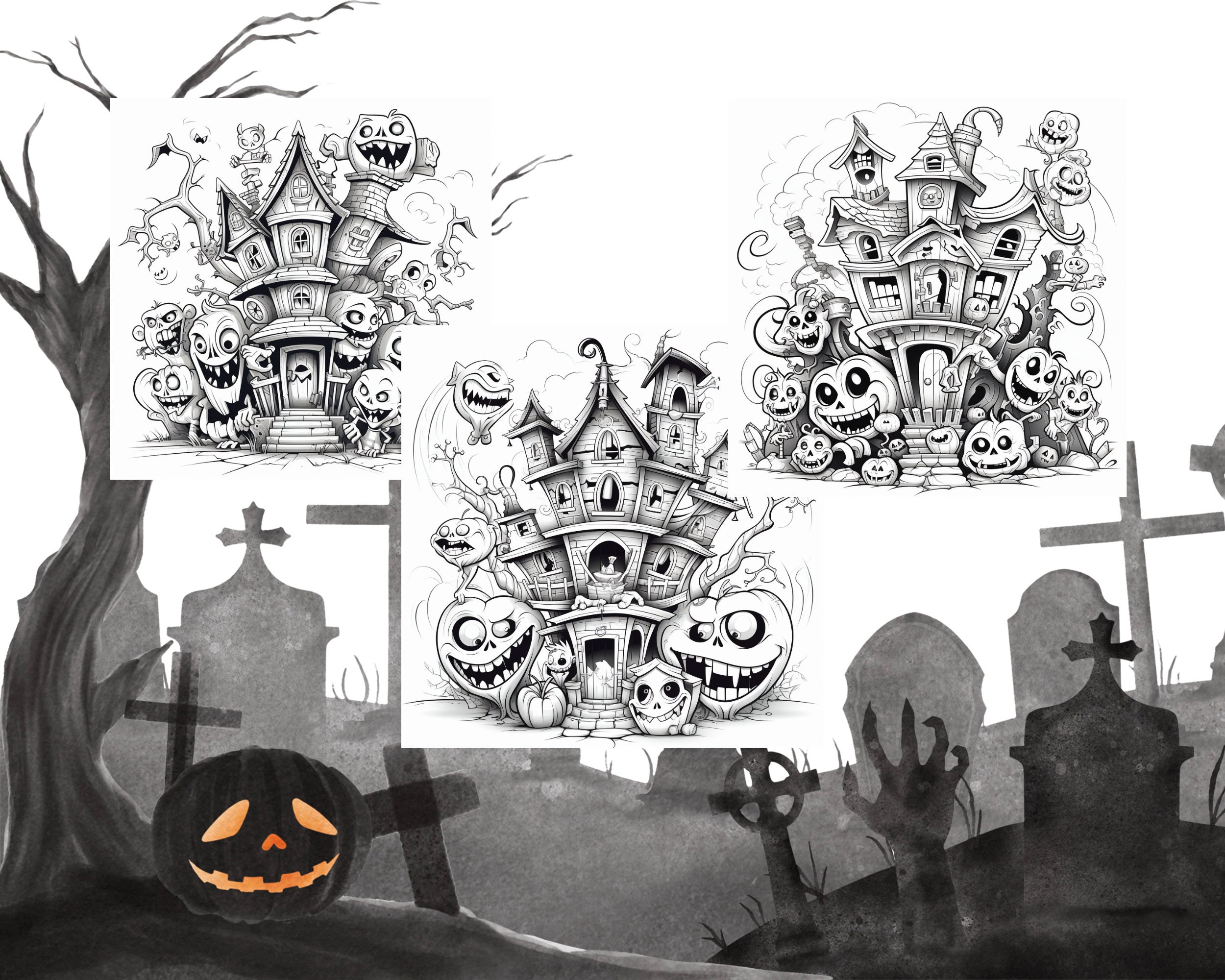 Haunted House Coloring Page, Ghost Coloring Page, Spooky Mansion