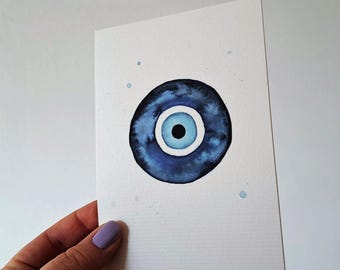 Karta akwarelowa Nazar: Ręcznie malowane złe oko na papierze ekologicznym