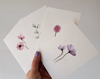 Watercolor Flower Cards Set | Handmade Sustainable Art | Aquarel | Unique Postcards Collection