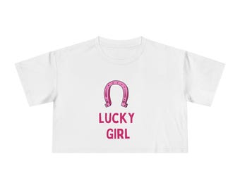 Rosa Hufeisen glückliches Mädchen Crop T-Shirt | St. Patrick's Day Lucky Shirt