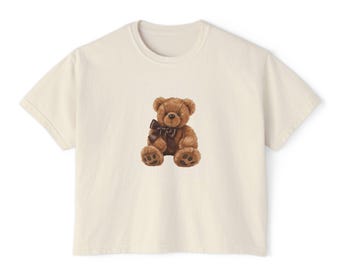 Brauner Teddybär-Grafik-T-Stück | Frauen Boxy Tee