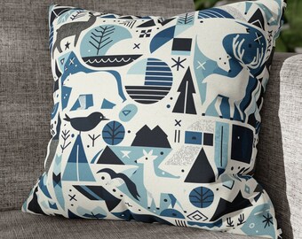 Pillowcase Wildlife Cushion Cover, Arctic Animals Pillow, Polar Bear Pillow Deer Pillow, Winter Pillow Throw, Scandinavian Decor (No insert)