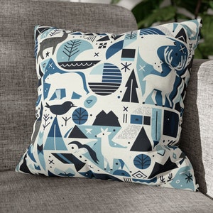 Pillowcase Wildlife Cushion Cover, Arctic Animals Pillow, Polar Bear Pillow Deer Pillow, Winter Pillow Throw, Scandinavian Decor (No insert)
