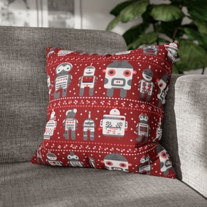 Pillowcase Robots Decorative Pillow, Red Robot Throw Pillow, Retro Sci-fi Robot Pillow, Gamers Pillow Case, Robot Gift Pillow (No insert)