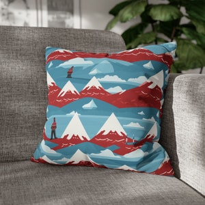 Funda de almohada Mountain Snow Caps Winter Square Almohada decorativa, almohada de esquí, almohada de esquí, funda de almohada de vacaciones, almohada de glaciares (sin inserto)