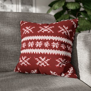 Pillowcase Scandinavian Square Accent Pillow Red, Winter Red Pillow Case, Nordic Pillow, Holiday Winter Home Decor (No insert incl.)